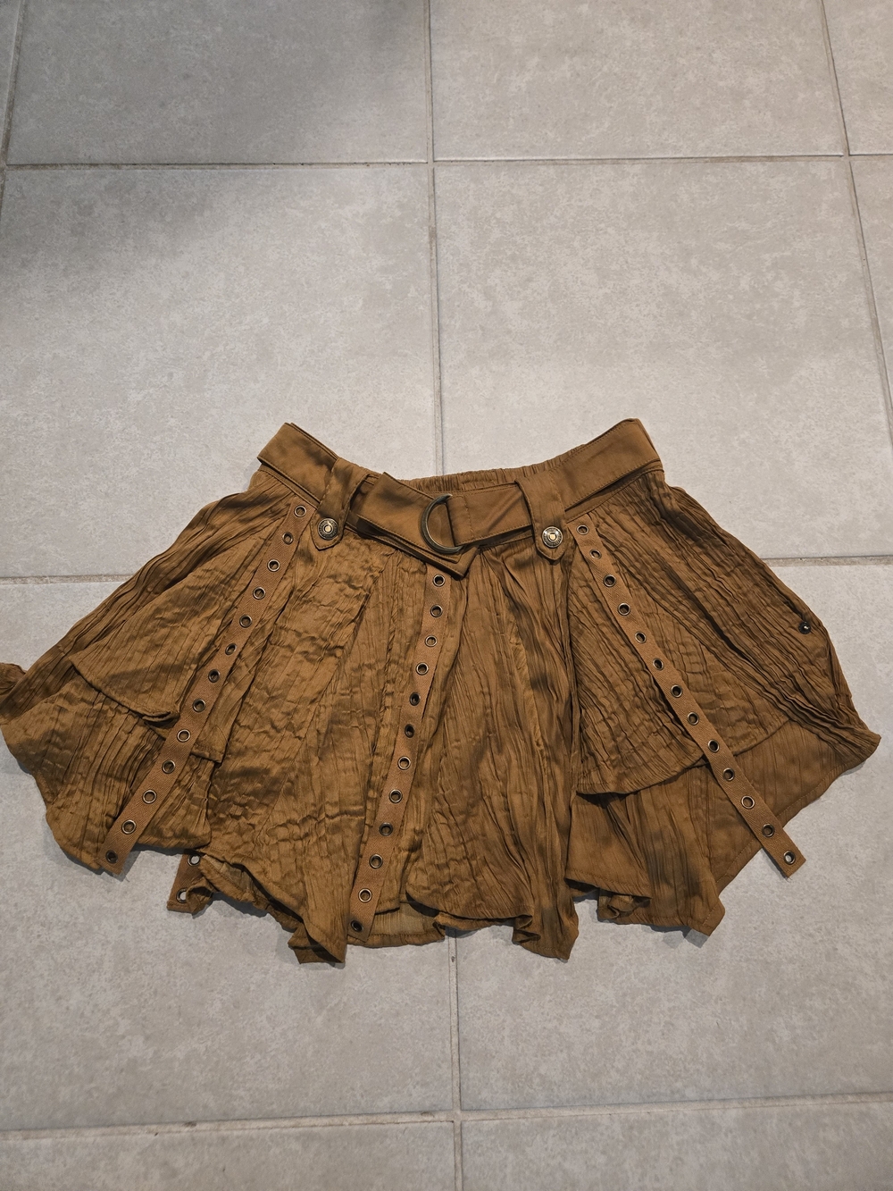 Free People Pleated Brown Mini Skirt with Belt